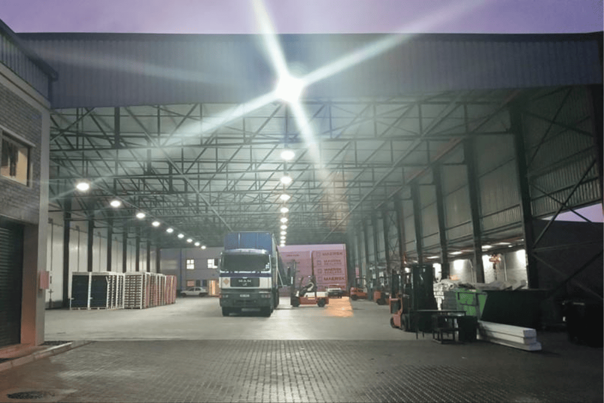 Industrial lighting units installed by WJ Cotter Electrical in the Western Cape